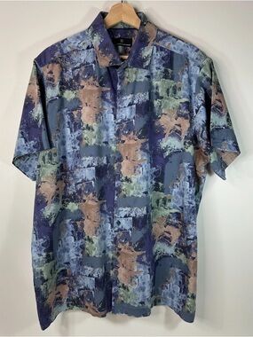 Hart Schaffner Marx Button Up Shirt Short Sleeve Colorful Cotton Lyocell Mens L